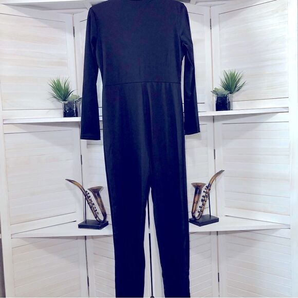 Vintage Y2K Catsuit Jumpsuit Black Red Piping S M - Picture 3 of 8